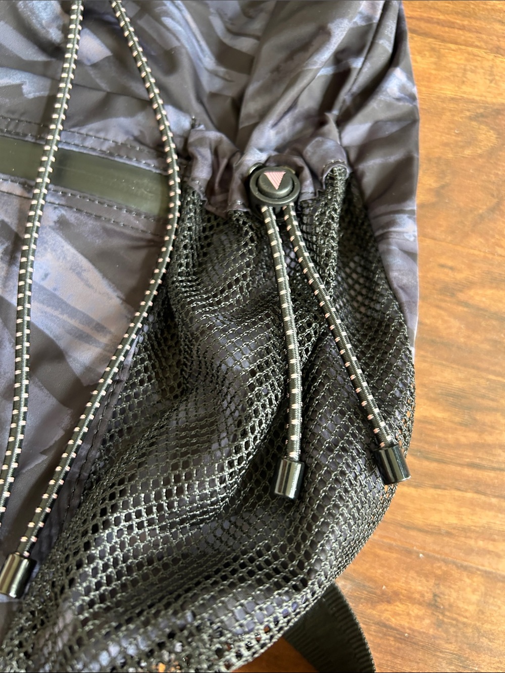 Victoria's Secret Black and Gray Camo Drawstring Backpack with Mesh Pockets - Picture 3 of 8